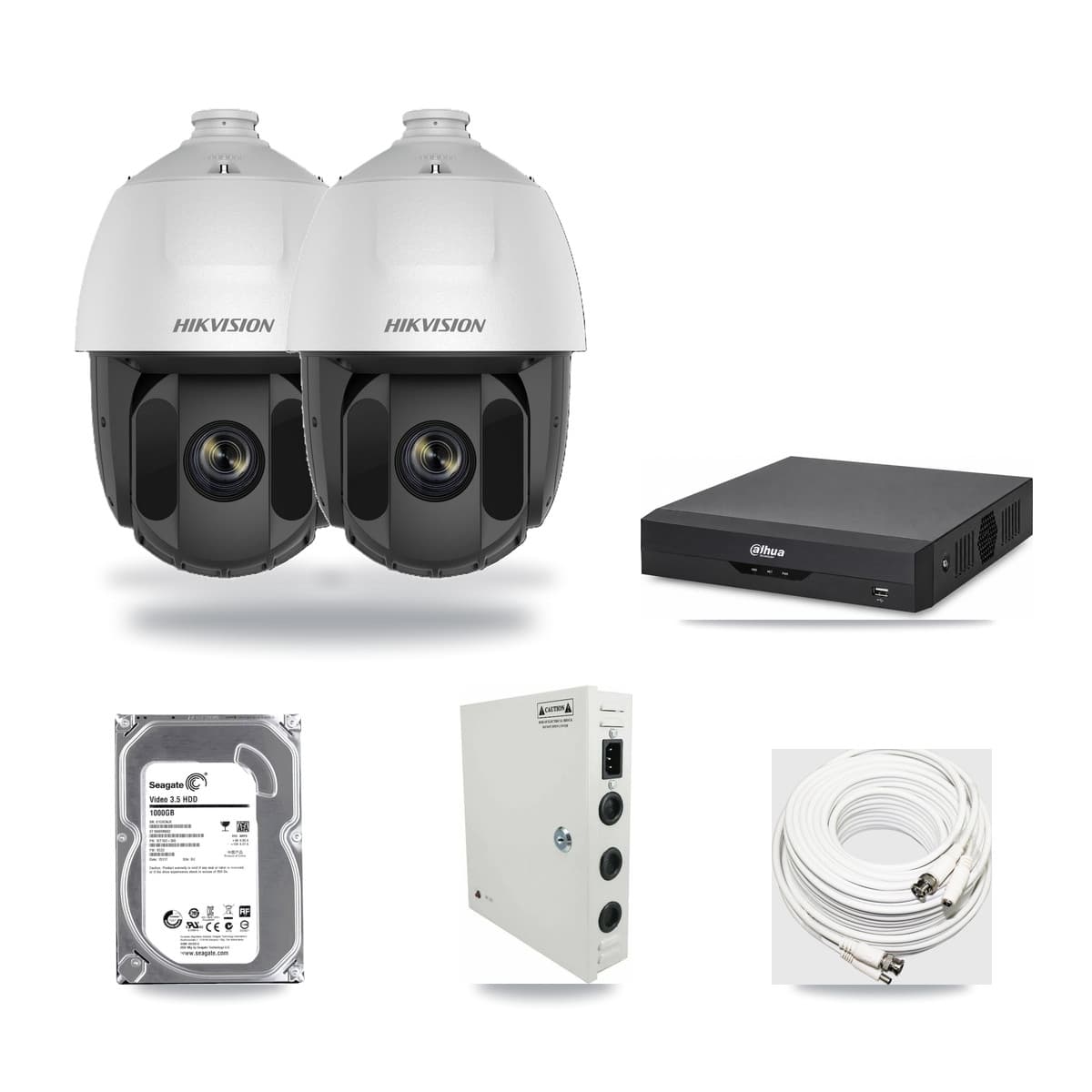 Hikvision & Dahua 4-Channel 2MP CCTV Kit — 2 DS-2AE5225TI PTZ Cameras + 1TB Recording - Image 1