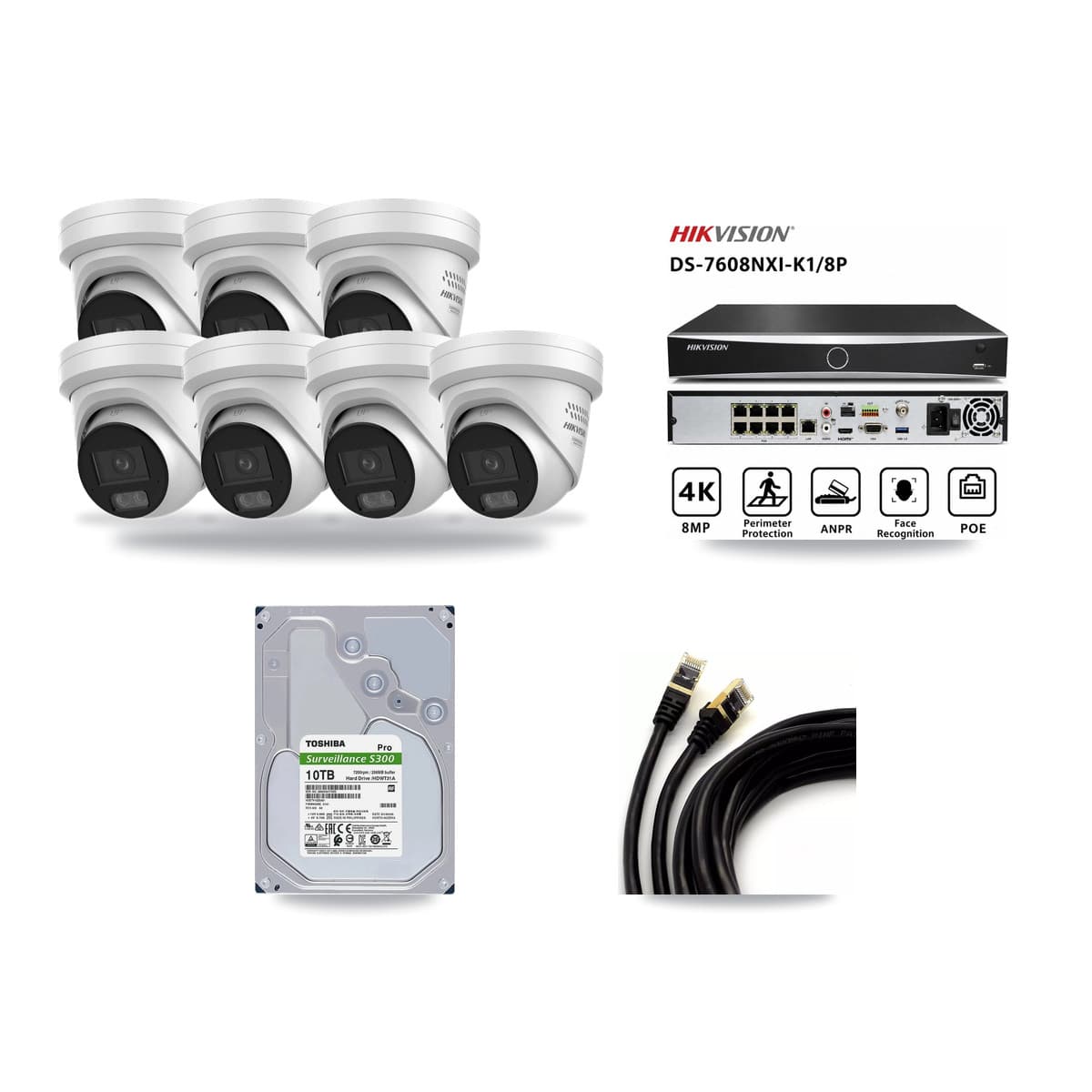 Hikvision 8-Channel 4MP CCTV Kit — 7 DS-2CD2347G3 Turret Cameras + 10TB Recording (DS-7608NXI Recorder) - Image 1