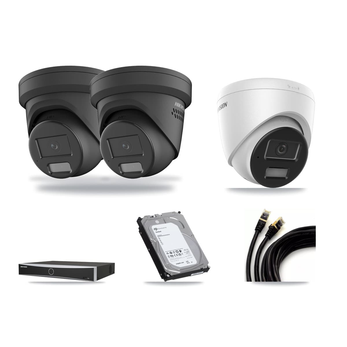 Hikvision 4-Channel 4MP CCTV Kit — 1 DS-2CD1343G2 + 2 DS-2CD2347G2 Turret Cameras + 6TB Recording - Image 1
