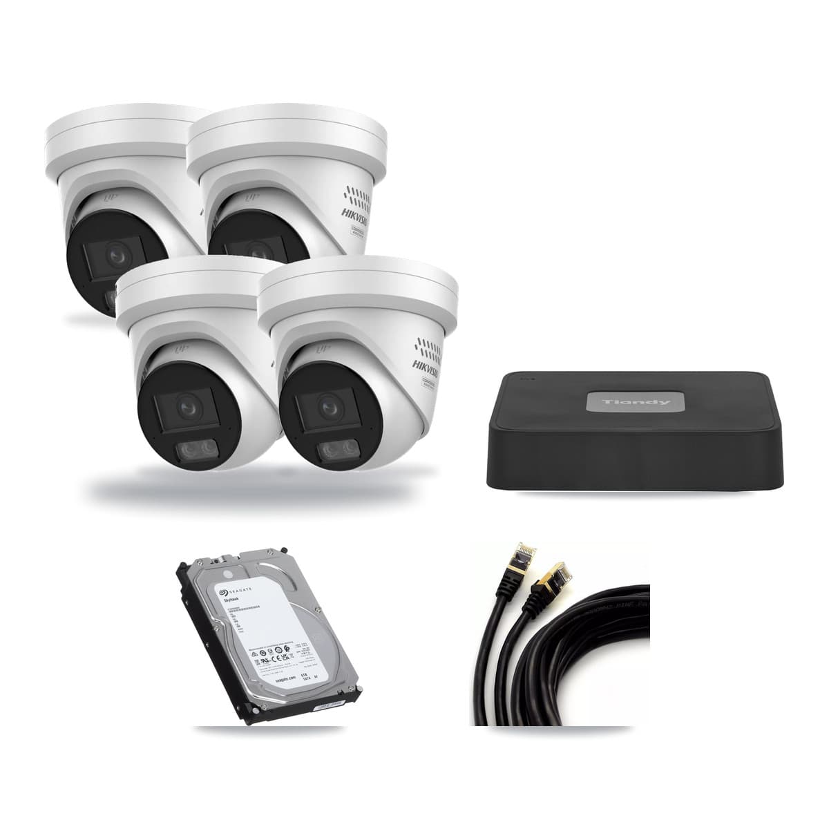 Tiandy 4-channel CCTV kit: 4 cameras (4× 4MP Turret), 6TB hard drive