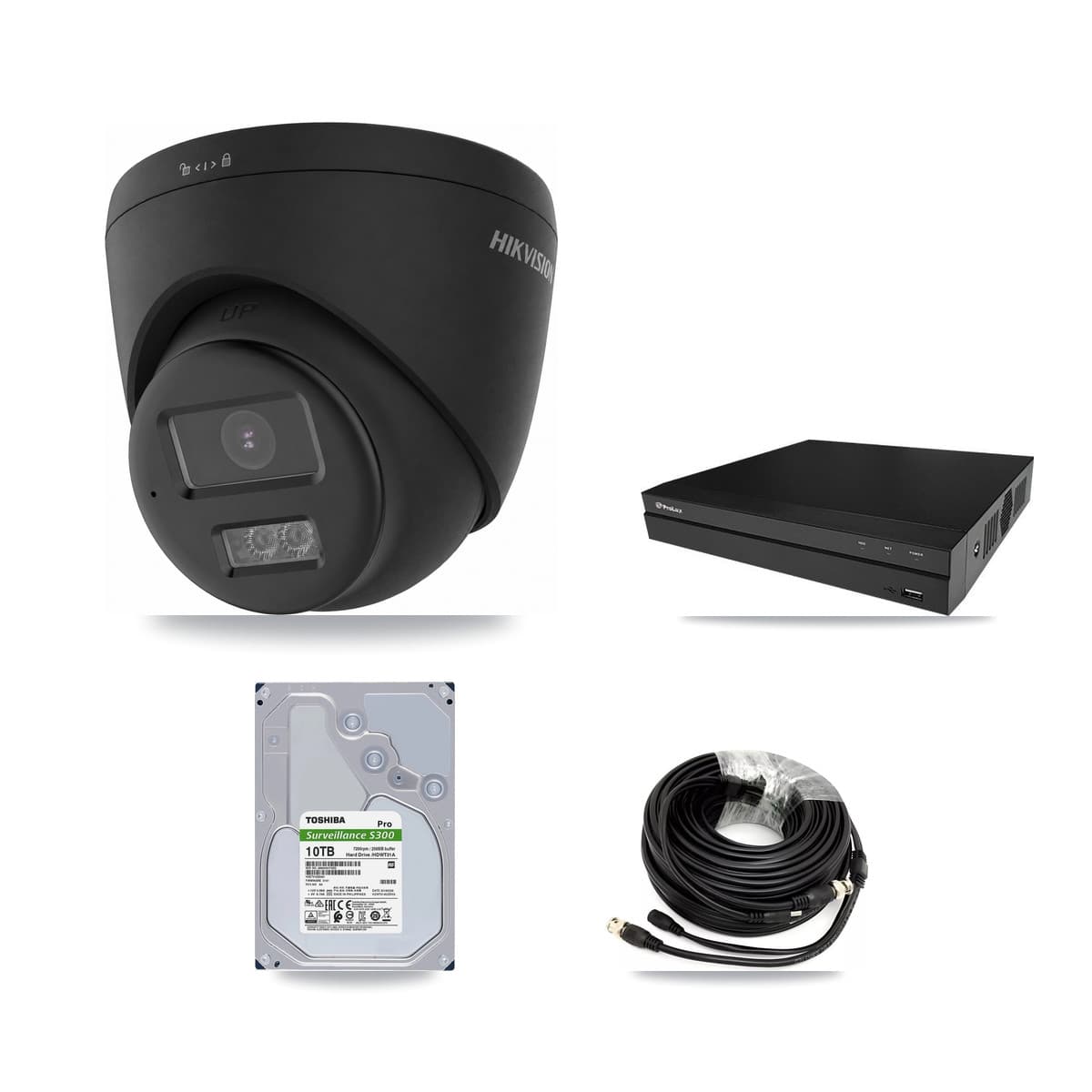 Hikvision & Prolux 8-Channel 4K CCTV Kit — 8 Black Turret Cameras + 2× 10TB Recording