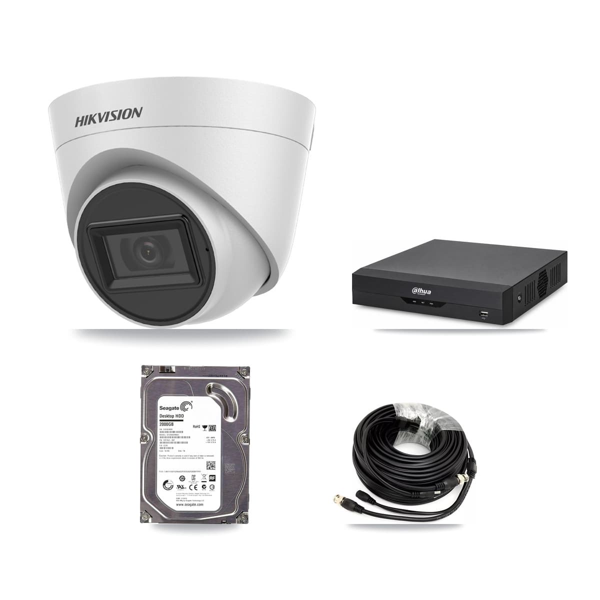 Hikvision & Dahua 4-Channel 5MP CCTV Kit — 4 White Turret Cameras + 2TB Recording