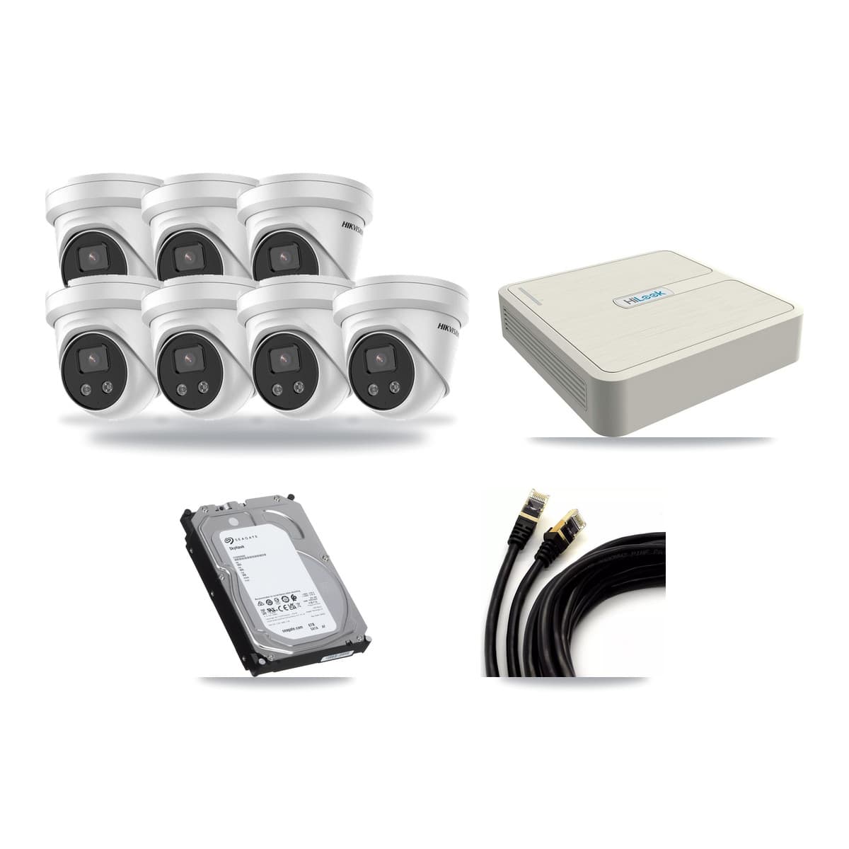 Hikvision & HiLook 8-Channel 5MP CCTV Kit — 7 Turret Cameras + 6TB Recording (NVR-108H-D Recorder) - Image 1
