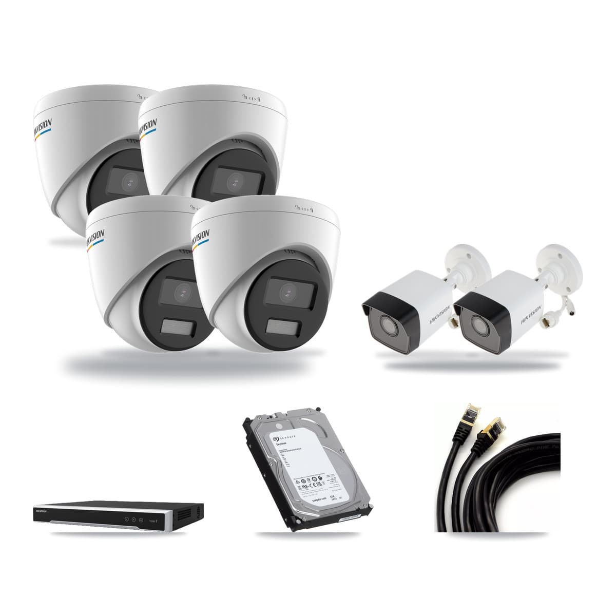 Hikvision 8-Channel 2MP – 5MP CCTV Kit — 2 5MP Bullet + 4 2MP Turret Cameras + 6TB Recording (DS-7608NI-M2 Recorder) - Image 1