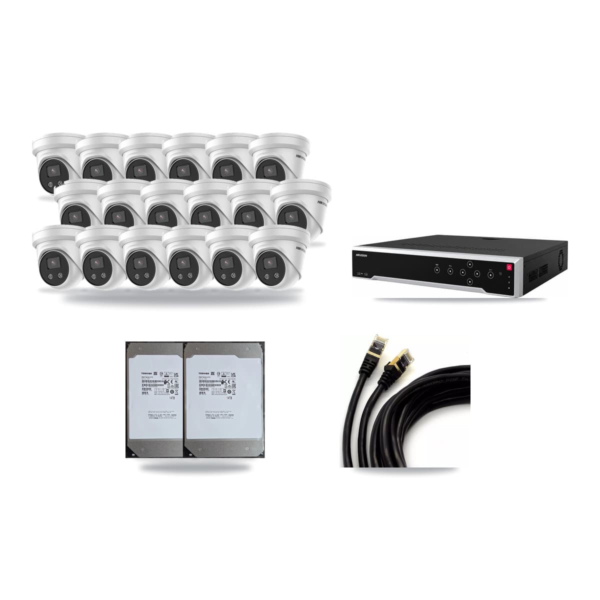 Hikvision 32-Channel 5MP CCTV Kit — 18 Turret Cameras + 2× 14TB Recording - Image 1