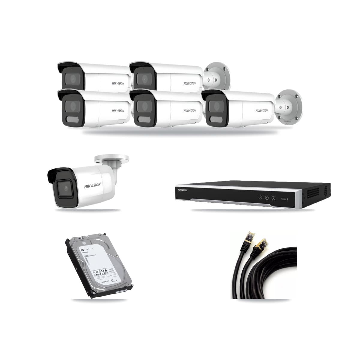 Hikvision 8-Channel 4MP – 4K CCTV Kit — 1 4K + 5 4MP Bullet Cameras + 6TB Recording (DS-7608NI-M2 Recorder) - Image 1