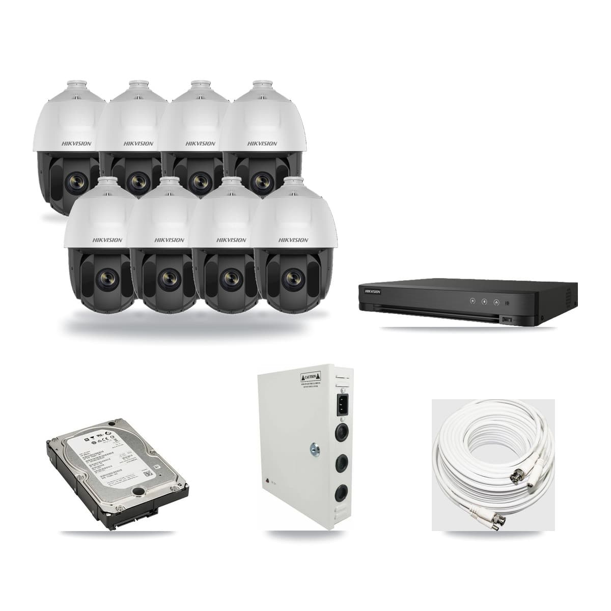 Hikvision 8-Channel 2MP CCTV Kit — 8 DS-2AE5225TI PTZ Cameras + 5TB Recording (IDS-7208HQHI Recorder) - Image 1