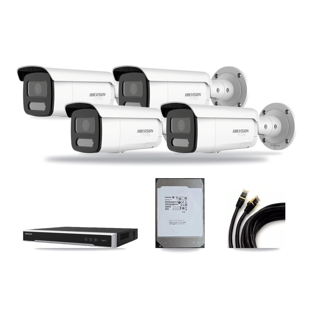 Hikvision 8-Channel 4K CCTV Kit — 4 White Bullet Cameras + 14TB Recording - Image 1
