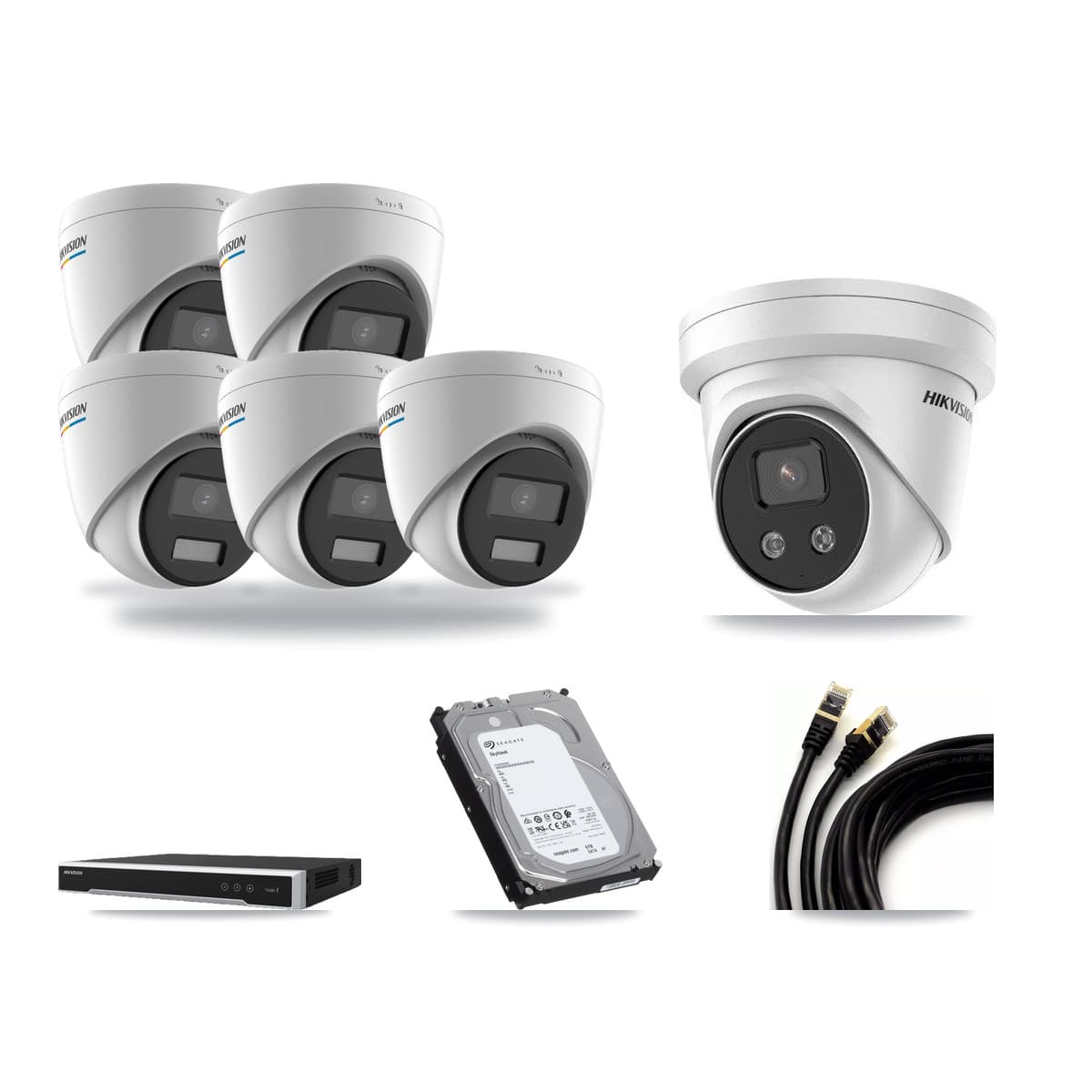 Hikvision 8-Channel 2MP – 5MP CCTV Kit — 5 2MP + 1 5MP Turret Cameras + 6TB Recording (DS-7608NI-M2 Recorder) - Image 1