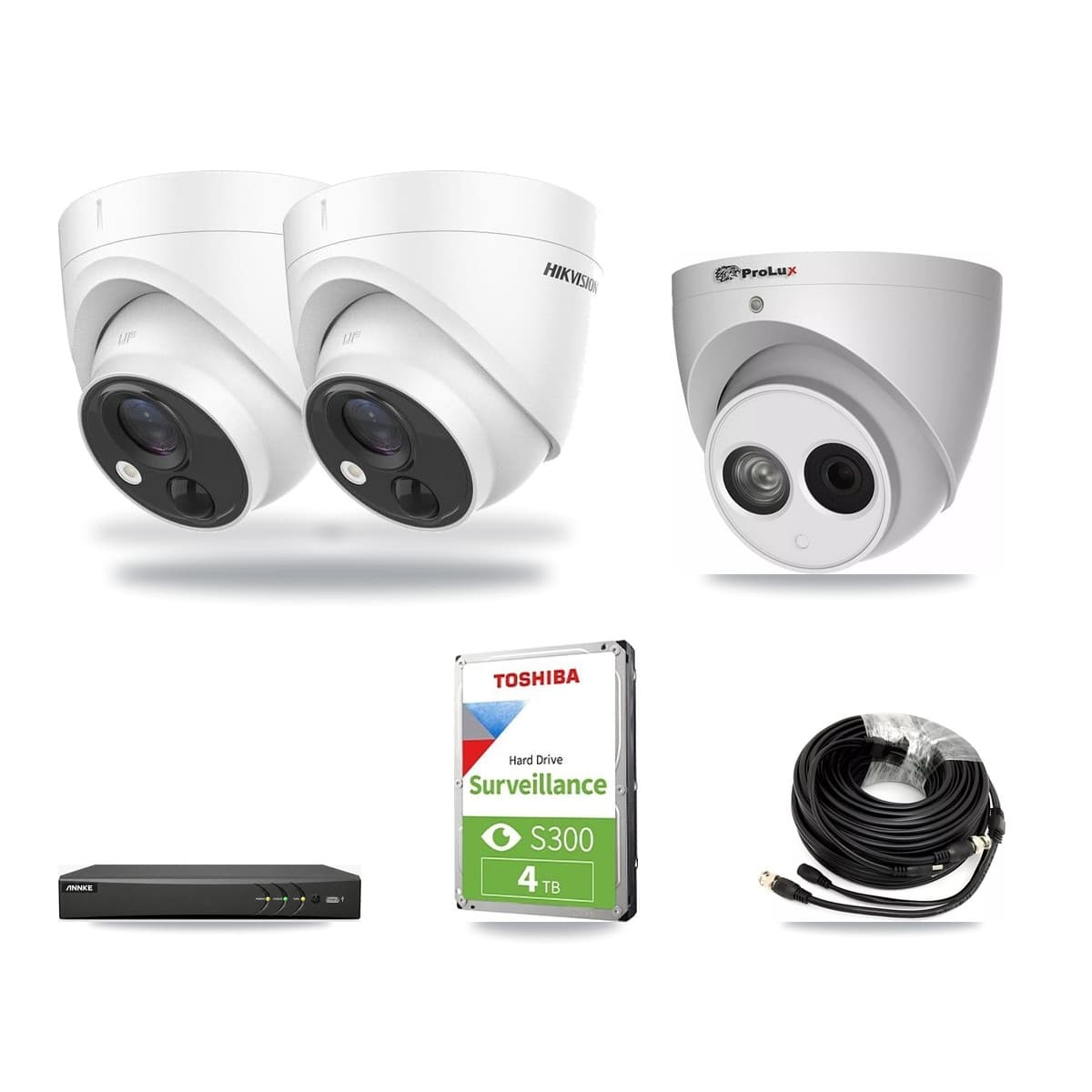 4-Channel 4MP – 5MP CCTV Kit — 2 DS-2CE71H0T 5MP + 1 PXC-612C4W-A 4MP Turret Cameras + 4TB Recording (AN-DV4-8MP Recorder) - Image 1