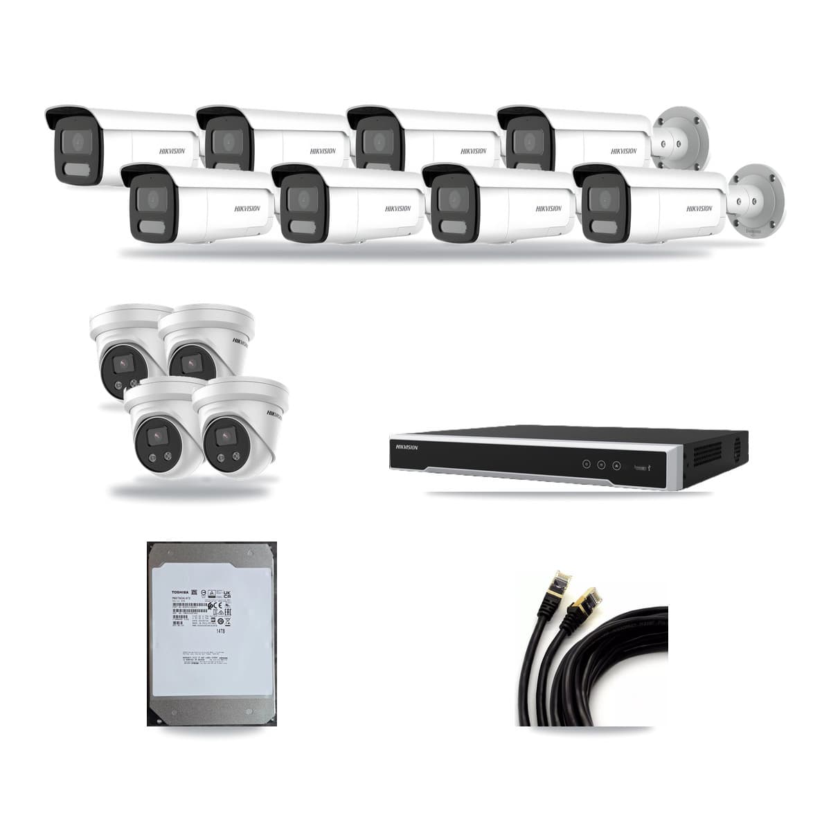 Hikvision 16-Channel 4MP – 5MP CCTV Kit — 8 4MP Bullet + 4 5MP Turret Cameras + 14TB Recording (DS-7616NI-M2 Recorder) - Image 1