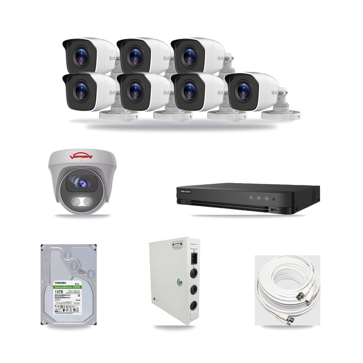 8-Channel 4MP – 5MP CCTV Kit — 7 4MP Bullet + 1 White 5MP Cameras + 10TB Recording (IDS-7208HUHI Recorder) - Image 1