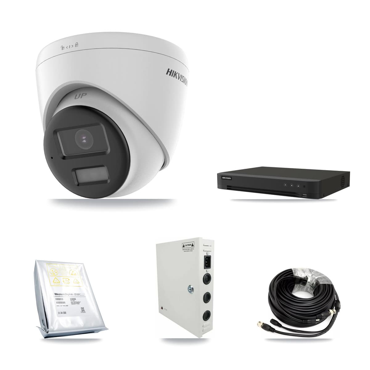 Hikvision 16-Channel 5MP CCTV Kit — 12 DS-2CE78K0T-LPTS Turret Cameras + 8TB Recording (IDS-7216HQHI-M1/XT Recorder)