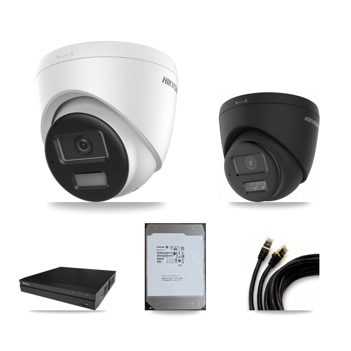 Hikvision & Prolux 16-Channel 4K CCTV Kit — 4 + 4 Black Turret Cameras + 14TB Recording
