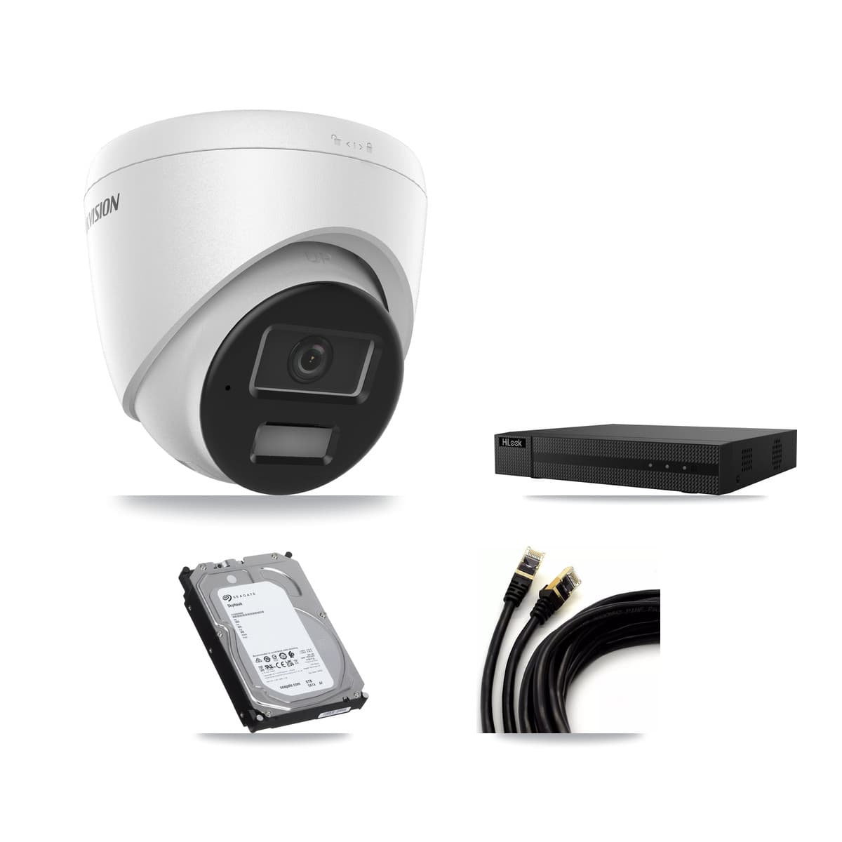 Hikvision & HiLook 8-Channel 4MP CCTV Kit — 6 DS-2CD1343G2 Turret Cameras + 6TB Recording (NVR-108MH-D Recorder)
