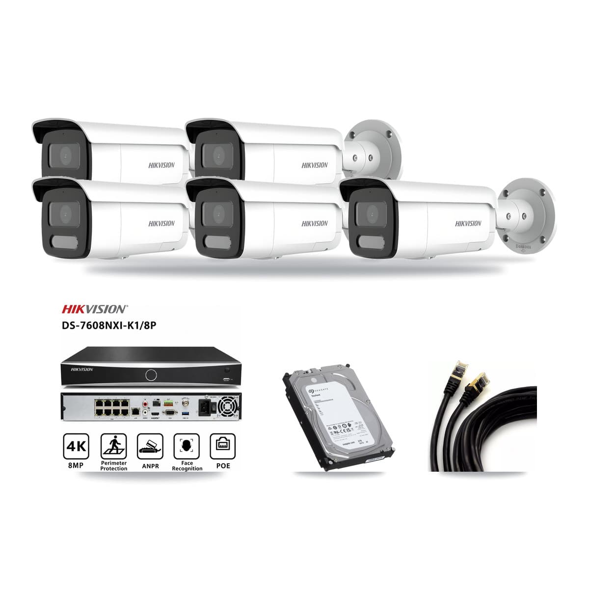 Hikvision 8-channel CCTV kit: 5 cameras (5× 4MP Bullet), 6TB hard drive