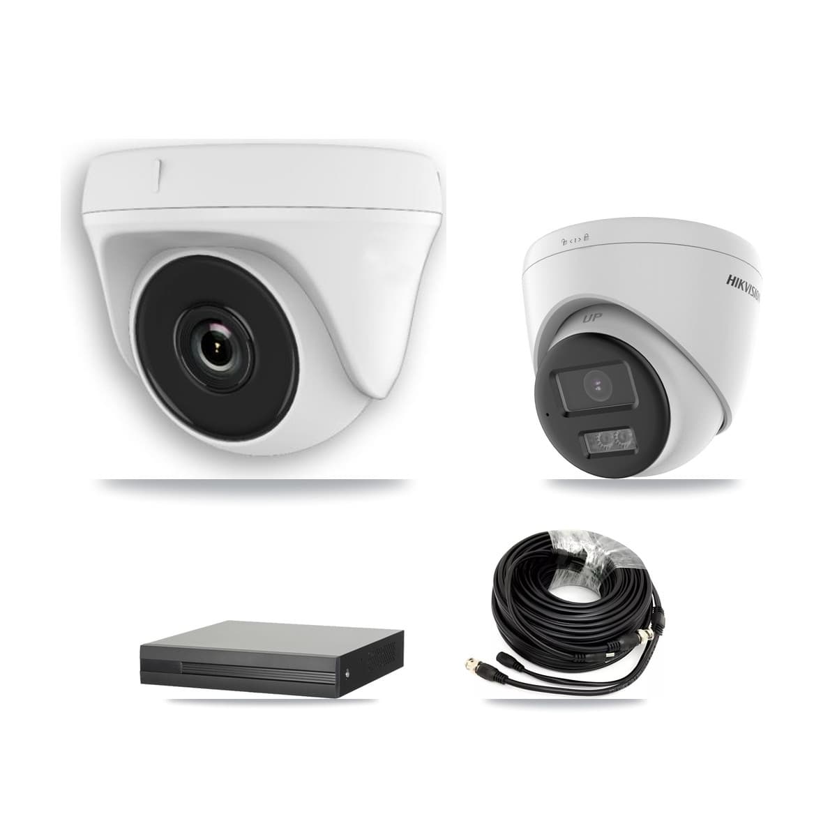 Hikvision 8-Channel 2MP – 5MP CCTV Kit — 1 DS-2CE78K0T-LTS 5MP Turret + 3 White HDT-2MP-N20W-2.8MM 2MP Dome Cameras + 3TB Recording (XVR-3108HS-5MP-LITE Recorder)