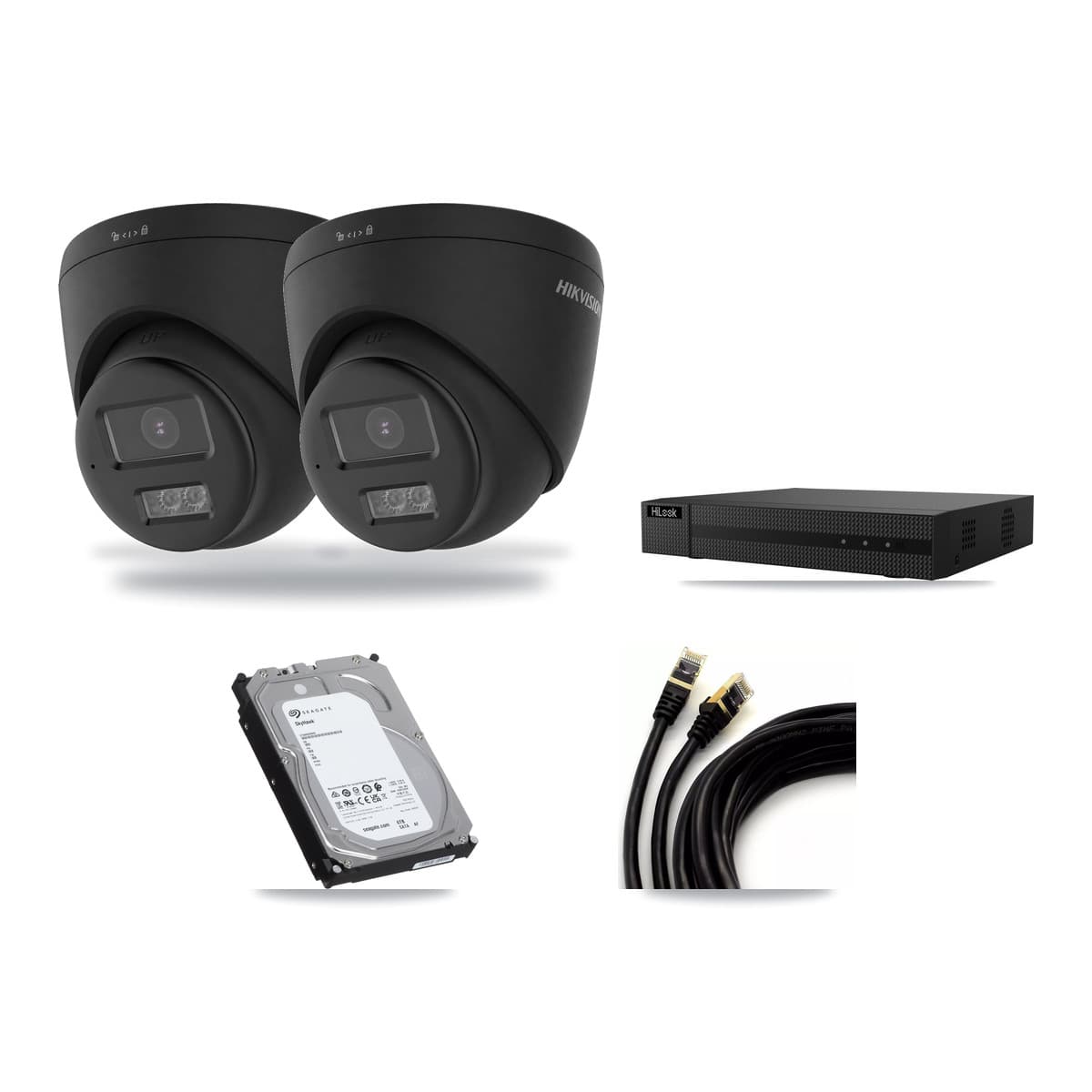 HiLook 8-Channel 4K CCTV Kit — 2 Black Turret Cameras + 6TB Recording - Image 1