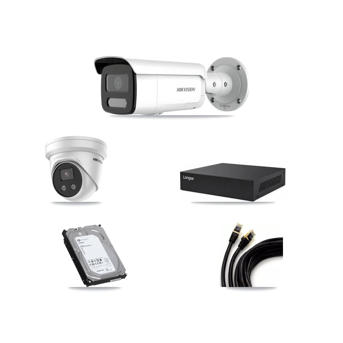 Hikvision & Longse 8-Channel 4MP – 5MP CCTV Kit — 4 4MP Bullet + 1 5MP Turret Cameras + 6TB Recording