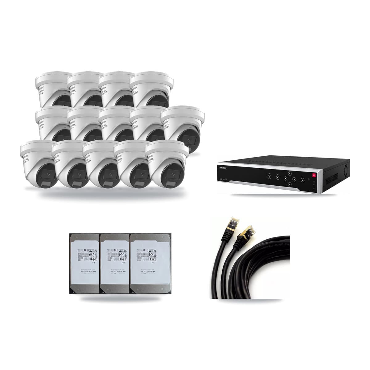 Hikvision 32-Channel 4K CCTV Kit — 14 DS-2CD2387G2H Turret Cameras + 3× 14TB Recording - Image 1