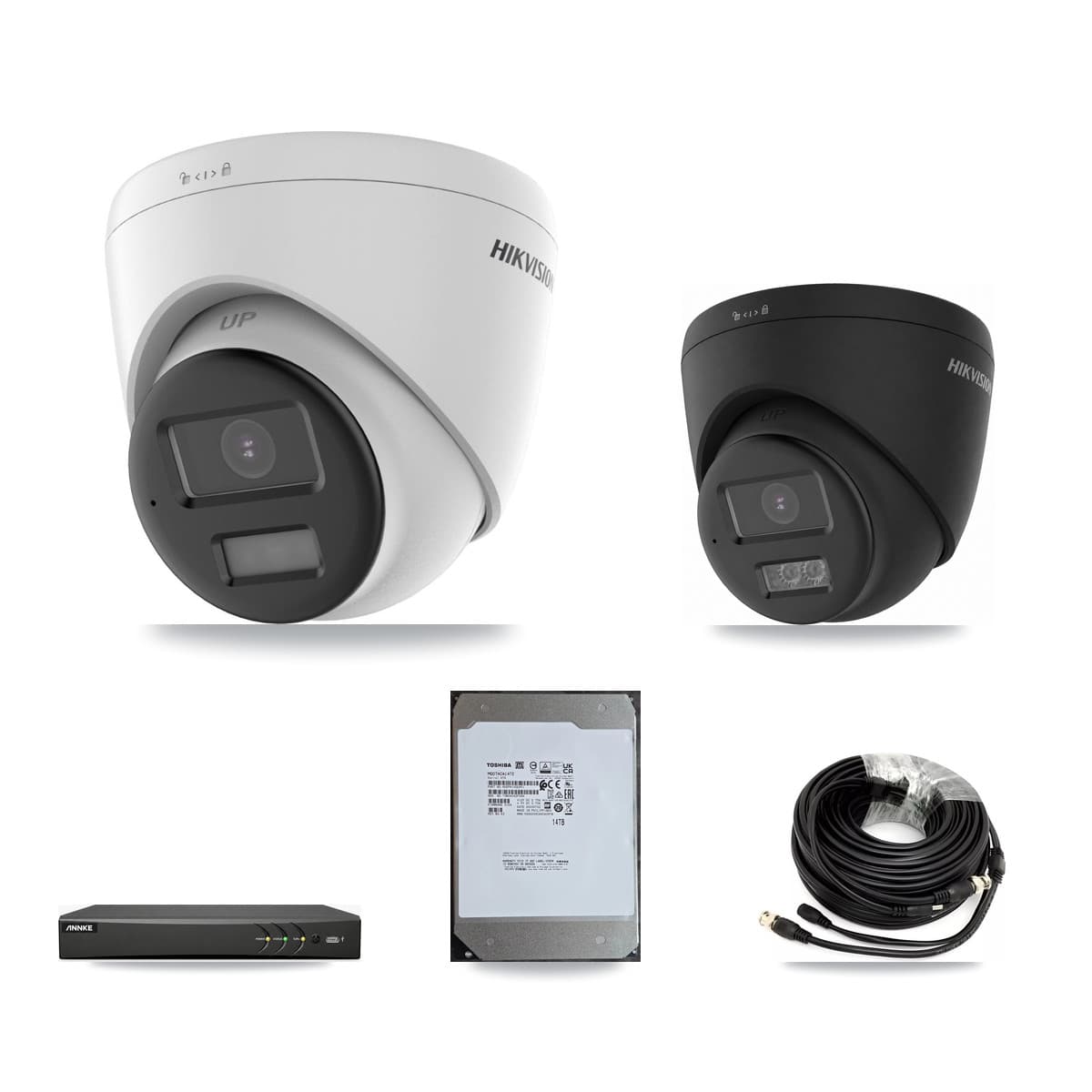 Hikvision & ANNKE 4-Channel 4K CCTV Kit — 2 DS-2CE78U0T + 2 DS-2CE78U0T Turret Cameras + 14TB Recording