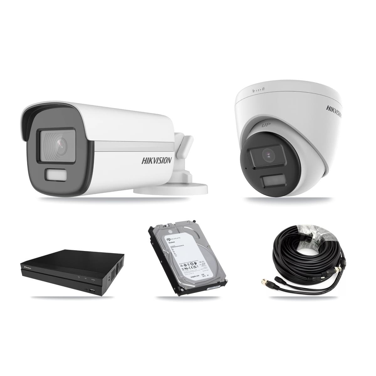 Hikvision & Prolux 8-Channel 4K CCTV Kit — 1 Bullet + 1 Turret Cameras + 6TB Recording (PXD-5208AN Recorder) - Image 1
