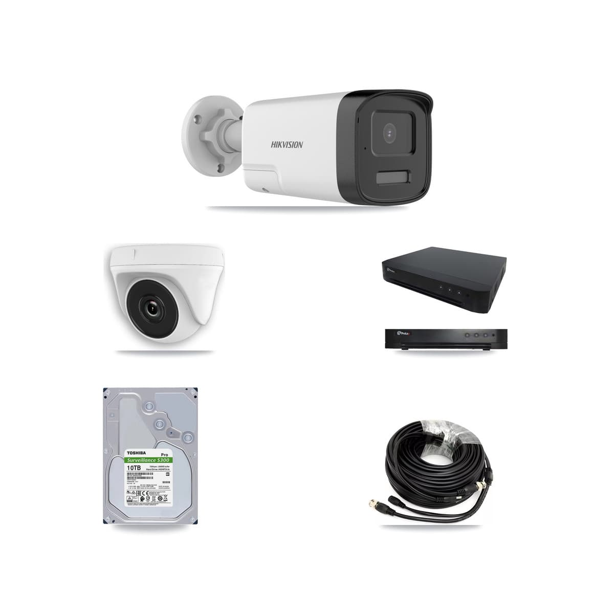 Hikvision & Prolux 16-Channel 2MP – 5MP CCTV Kit — 7 DS-2CE17K0T 5MP Bullet + 1 White HDT-2MP-N20W 2MP Dome Cameras + 10TB Recording