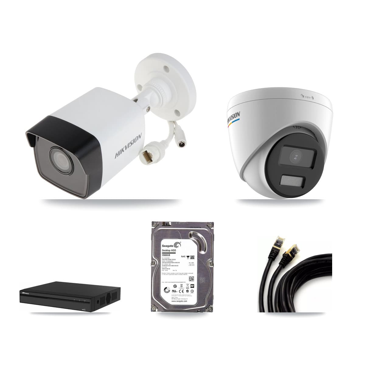 Hikvision & Prolux 4-Channel 2MP – 5MP CCTV Kit — 1 5MP Bullet + 1 2MP Turret Cameras + 2TB Recording