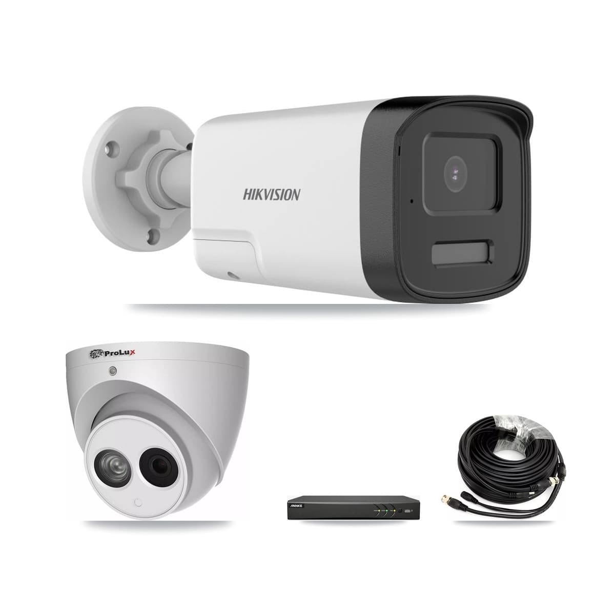 4-Channel 4MP – 5MP CCTV Kit — 1 DS-2CE17K0T 5MP Bullet + 1 PXC-612C4W-A 4MP Turret Cameras + 3TB Recording (AN-DV4-8MP Recorder) - Image 1