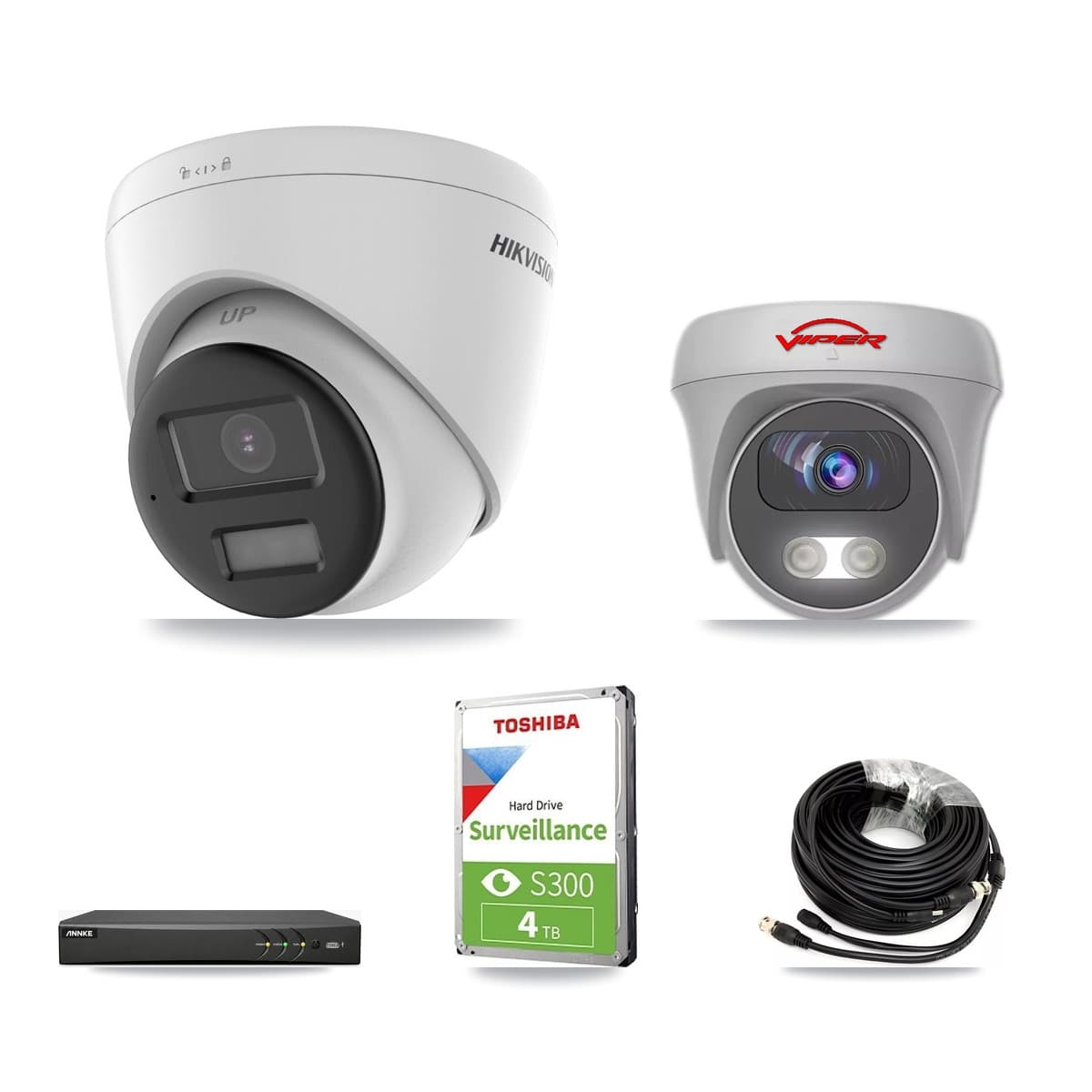 4-Channel 5MP – 4K CCTV Kit — 1 4K Turret + 1 White 5MP Cameras + 4TB Recording (AN-DV4-8MP Recorder) - Image 1