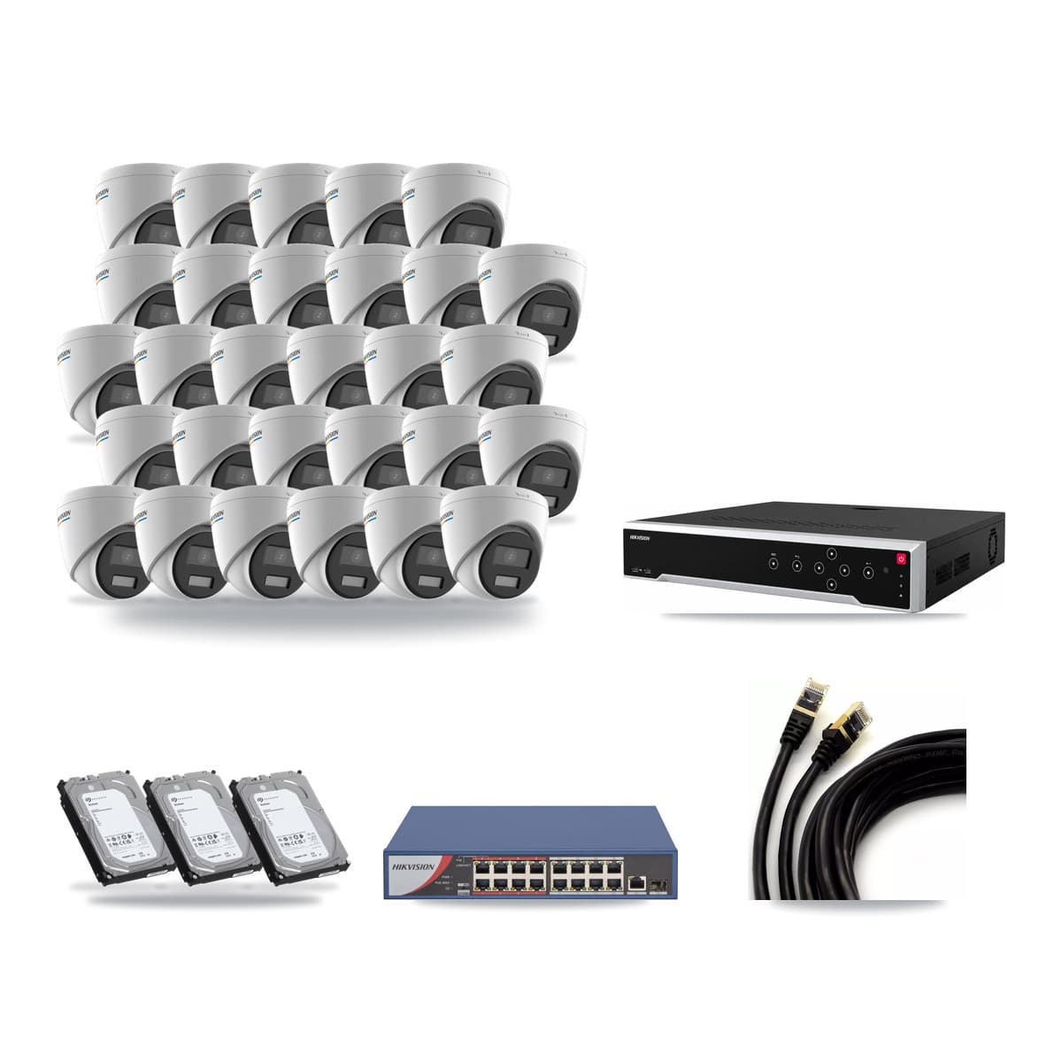 Hikvision 32-Channel 2MP CCTV Kit — 29 Turret Cameras + 3× 6TB Recording - Image 1