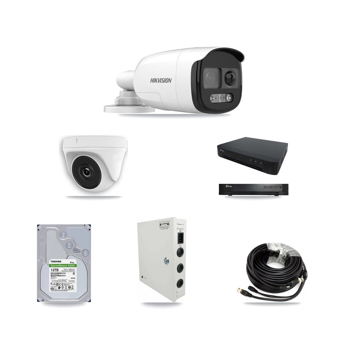 Hikvision & Prolux 16-Channel 2MP – 5MP CCTV Kit — 6 DS-2CE12KF3T 5MP Bullet + 3 White HDT-2MP-N20W 2MP Dome Cameras + 10TB Recording