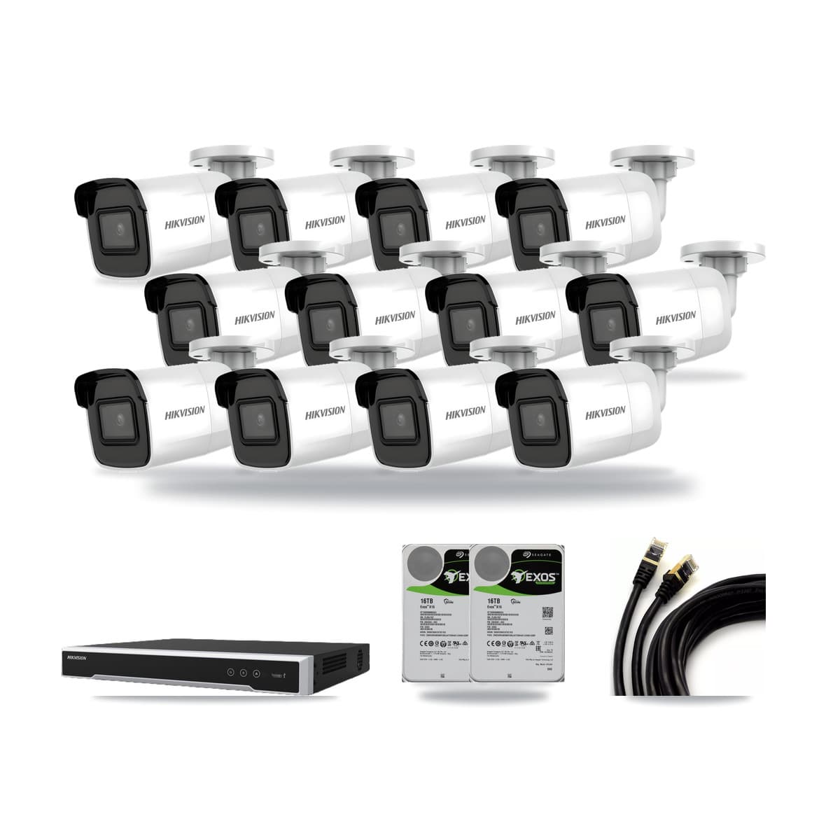 Hikvision 16-Channel 4K CCTV Kit — 12 Bullet Cameras + 2× 16TB Recording (DS-7616NI-M2 Recorder) - Image 1