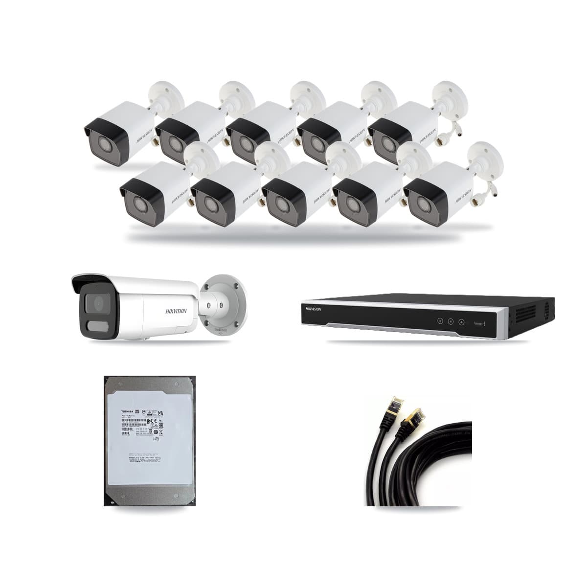 Hikvision 16-Channel 4MP – 5MP CCTV Kit — 10 5MP + 1 4MP Bullet Cameras + 14TB Recording - Image 1