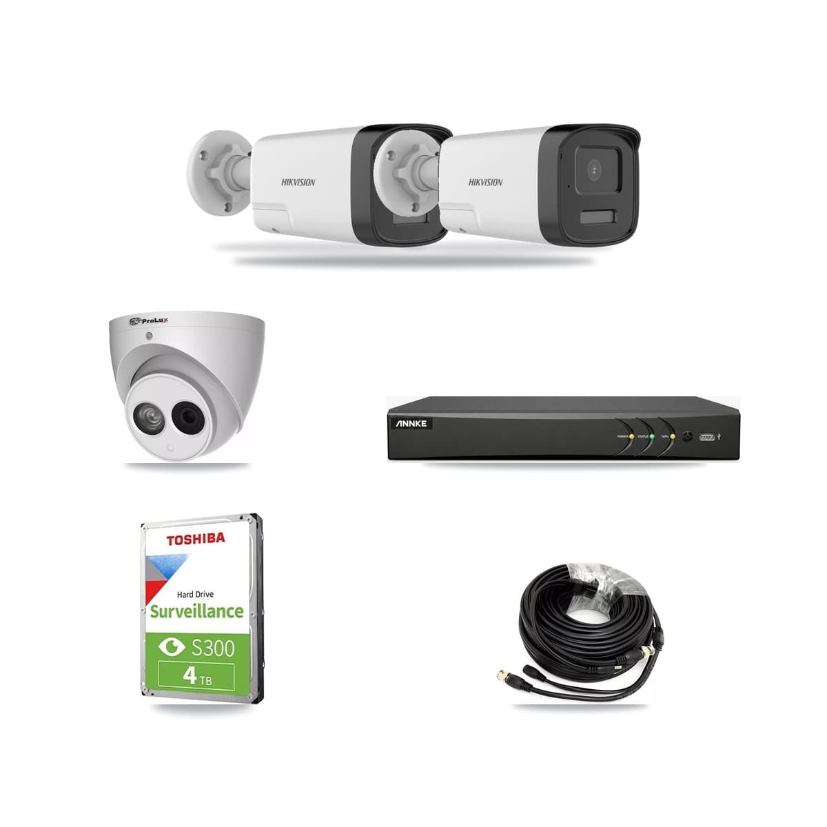 4-Channel 4MP – 5MP CCTV Kit — 2 DS-2CE17K0T 5MP Bullet + 1 PXC-612C4W-A 4MP Turret Cameras + 4TB Recording (AN-DV4-8MP Recorder) - Image 1