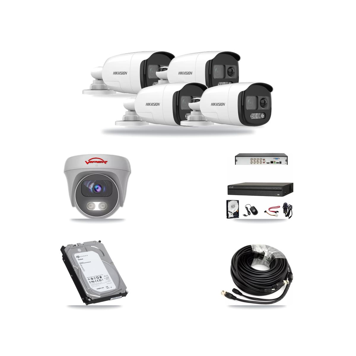 8-Channel 5MP CCTV Kit — 4 DS-2CE12KF3T Bullet + 1 White VIPER-5MP-3K Cameras + 6TB Recording (XVR-3108AD Recorder) - Image 1