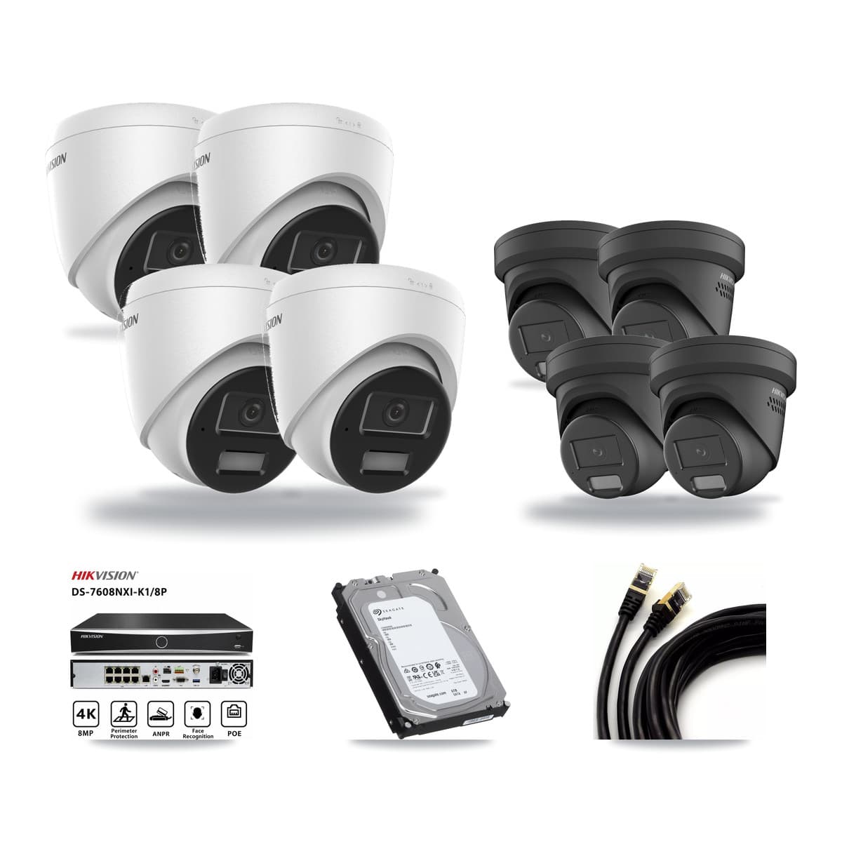 Hikvision 8-Channel 4MP CCTV Kit — 4 DS-2CD1343G2 + 4 DS-2CD2347G2 Turret Cameras + 6TB Recording - Image 1
