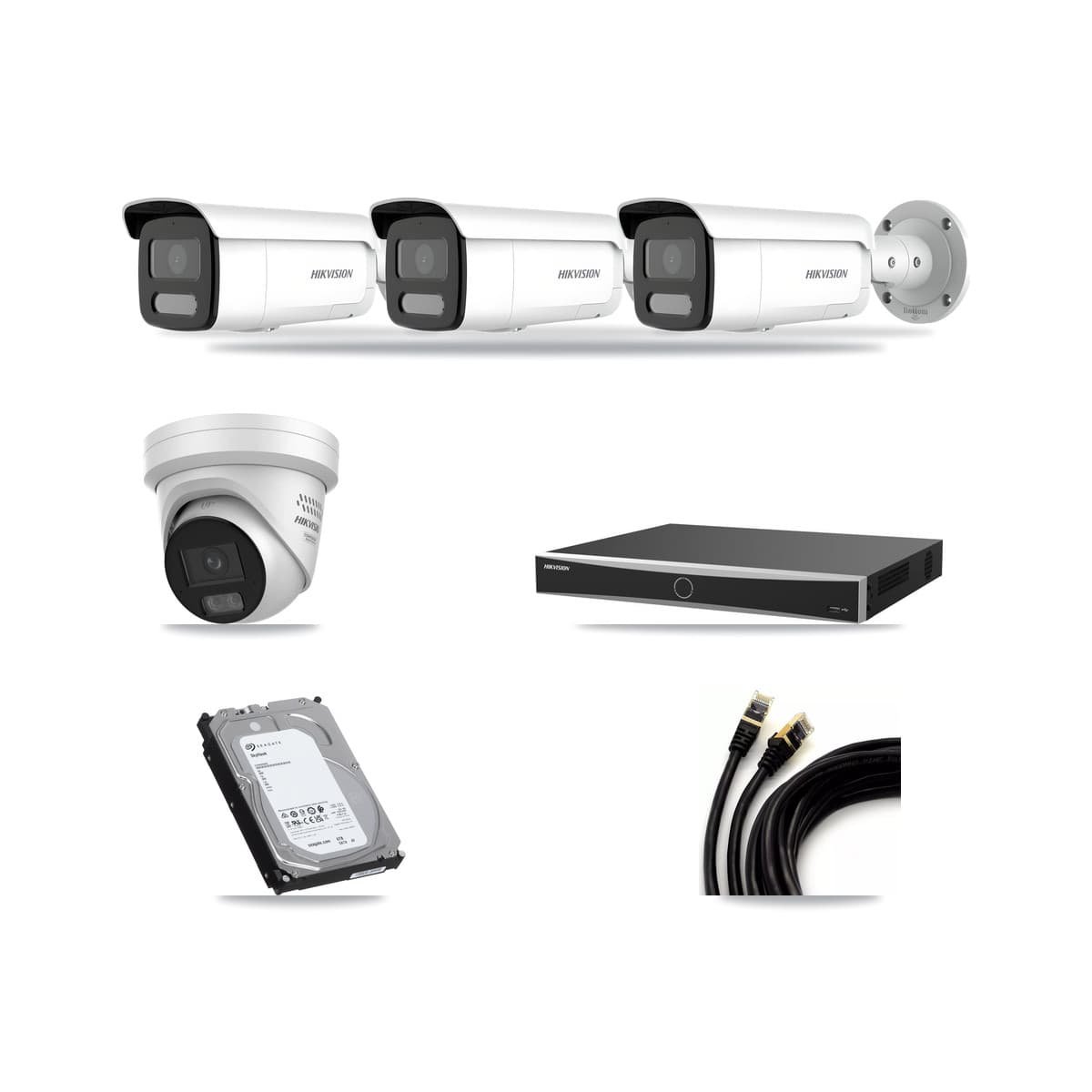 Hikvision 16-Channel 4MP CCTV Kit — 1 DS-2CD2347G3 Turret + 3 DS-2CD2T47G2H Bullet Cameras + 6TB Recording - Image 1