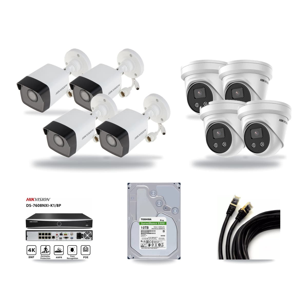 Hikvision 8-Channel 5MP CCTV Kit — 4 DS-2CD1053G0 Bullet + 4 DS-2CD3356G2 Turret Cameras + 10TB Recording - Image 1