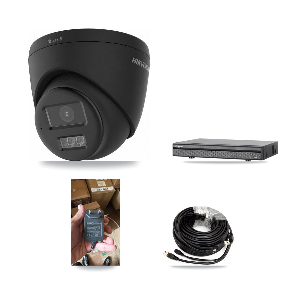 Hikvision & Dahua 8-Channel 4K CCTV Kit — 1 Black Turret Camera + 3TB Recording (DH-XVR5108H Recorder) - Image 1
