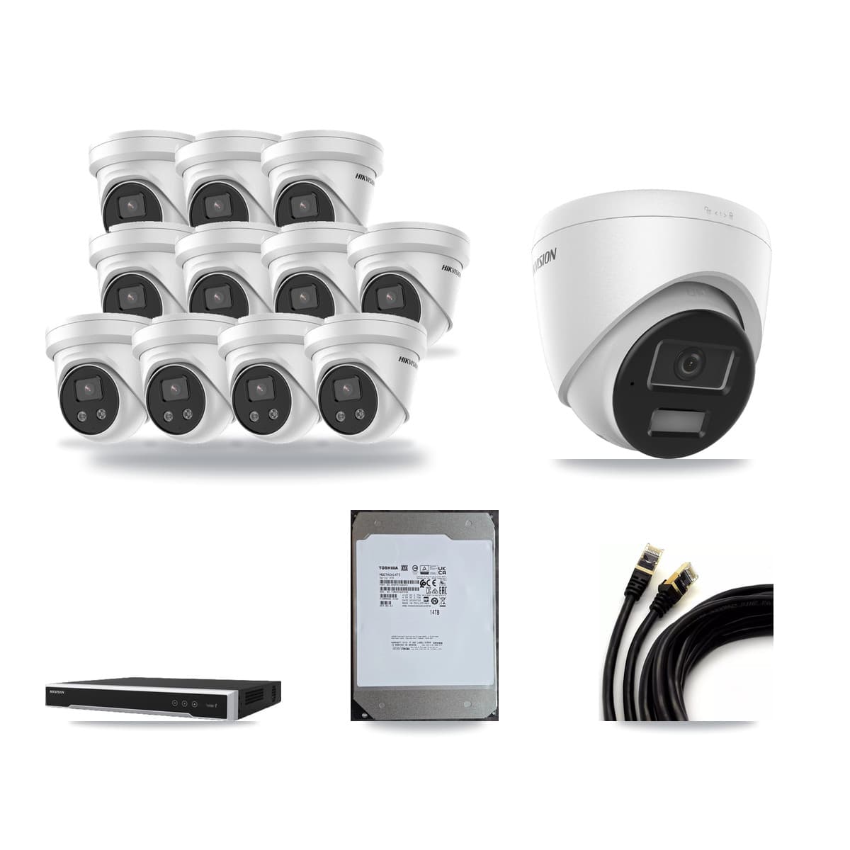 Hikvision 16-Channel 4MP – 5MP CCTV Kit — 1 4MP + 11 5MP Turret Cameras + 14TB Recording (DS-7616NI-M2 Recorder) - Image 1