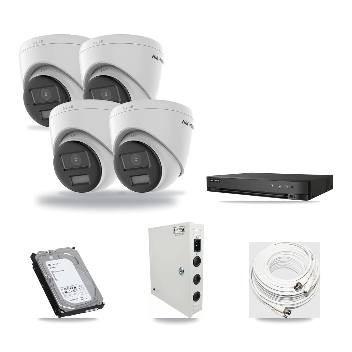 Hikvision 4-Channel 4K CCTV Kit — 4 DS-2CE78U0T Turret Cameras + 6TB Recording (DS-7204HUHI Recorder) - Image 1
