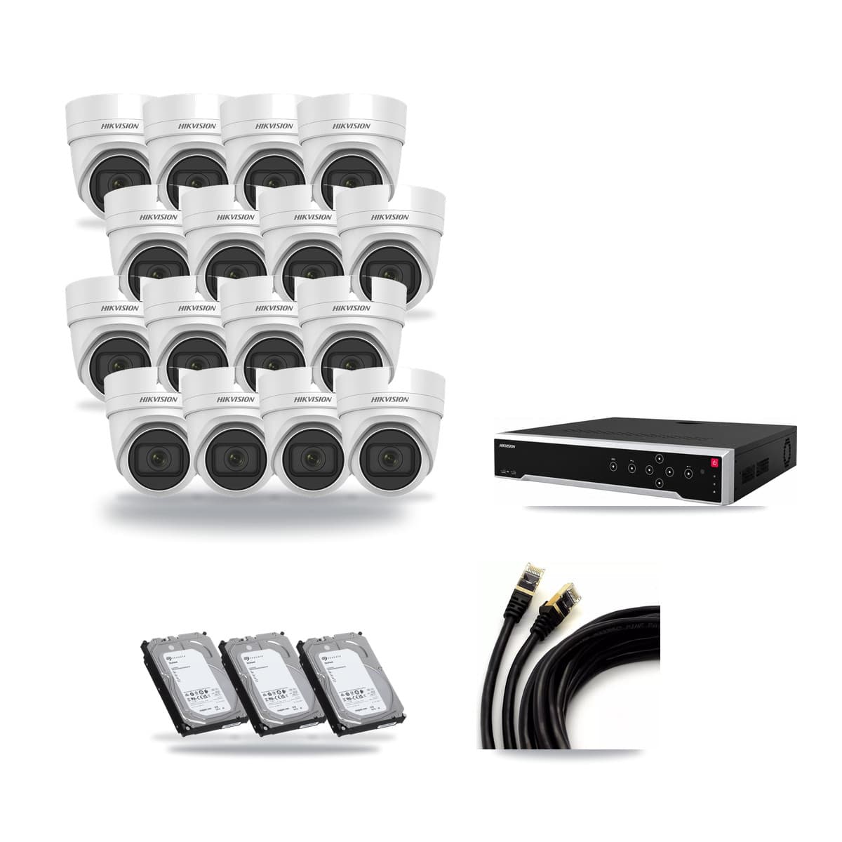 Hikvision 32-Channel 4MP CCTV Kit — 16 DS-2CD2H45FWD Turret Cameras + 3× 6TB Recording - Image 1