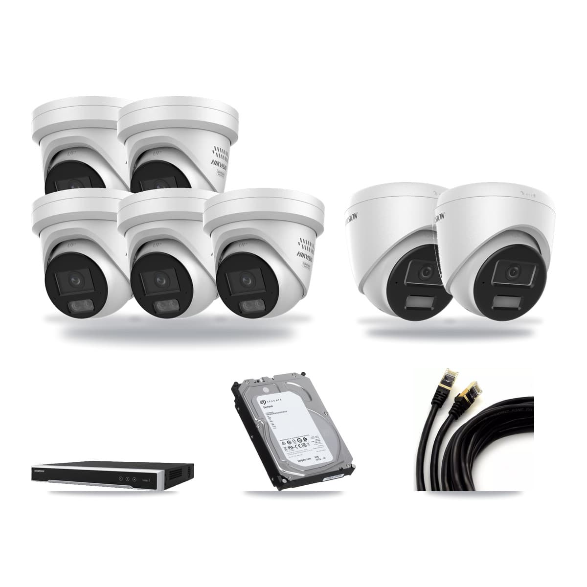 Hikvision 8-Channel 4MP CCTV Kit — 2 DS-2CD1343G2 + 5 DS-2CD2347G3 Turret Cameras + 6TB Recording - Image 1