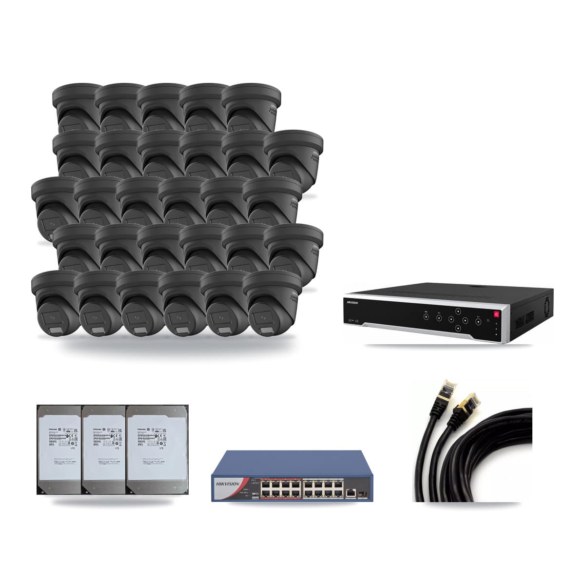 Hikvision 32-Channel 4MP CCTV Kit — 29 Turret Cameras + 3× 14TB Recording - Image 1