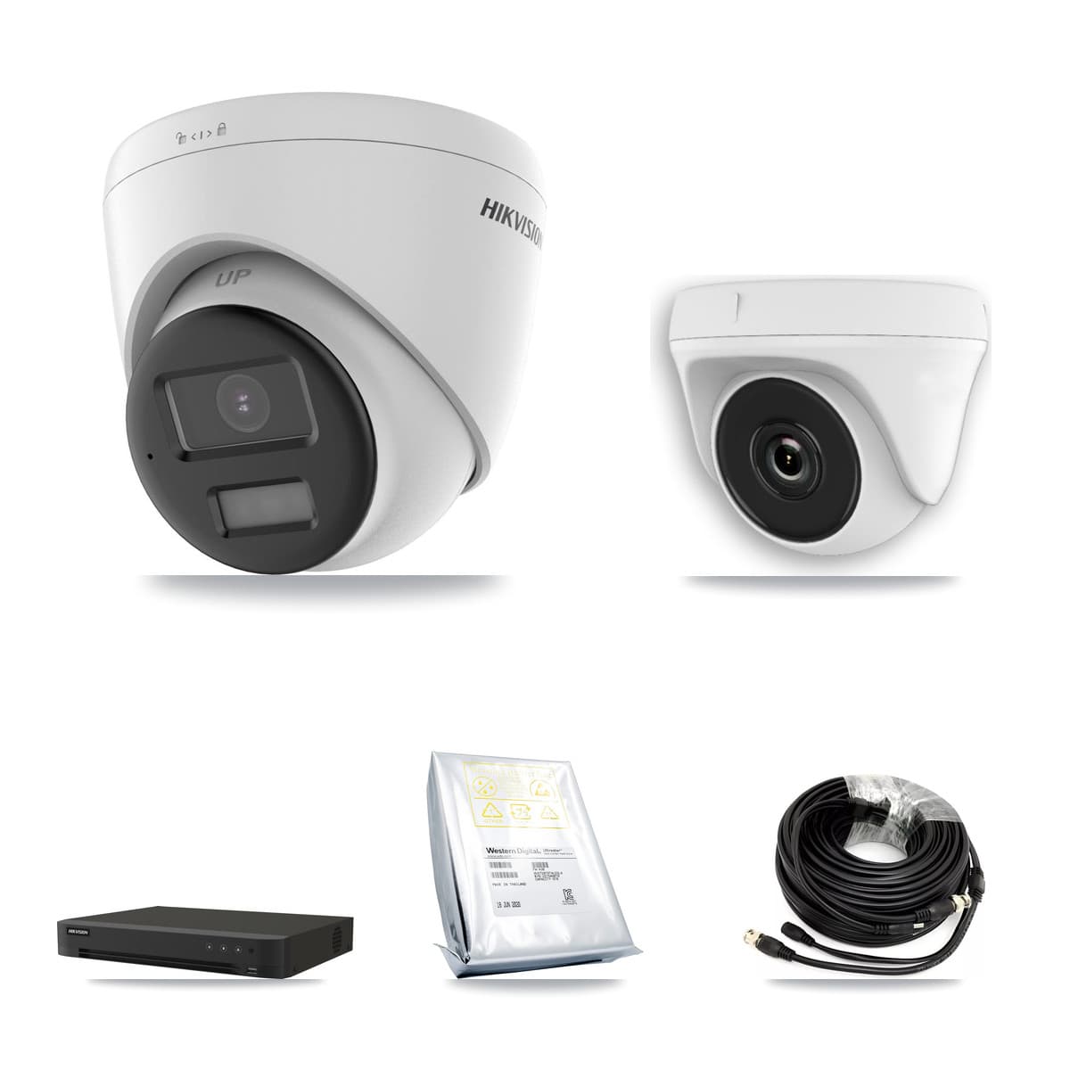 Hikvision 16-Channel 2MP – 5MP CCTV Kit — 4 DS-2CE78K0T 5MP Turret + 4 White HDT-2MP-N20W 2MP Dome Cameras + 8TB Recording
