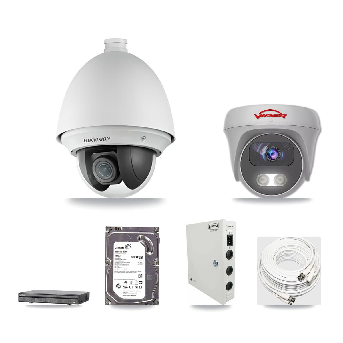 8-Channel 2MP – 5MP CCTV Kit — 1 2MP PTZ + 1 White 5MP Cameras + 2TB Recording (DH-XVR5108H Recorder) - Image 1