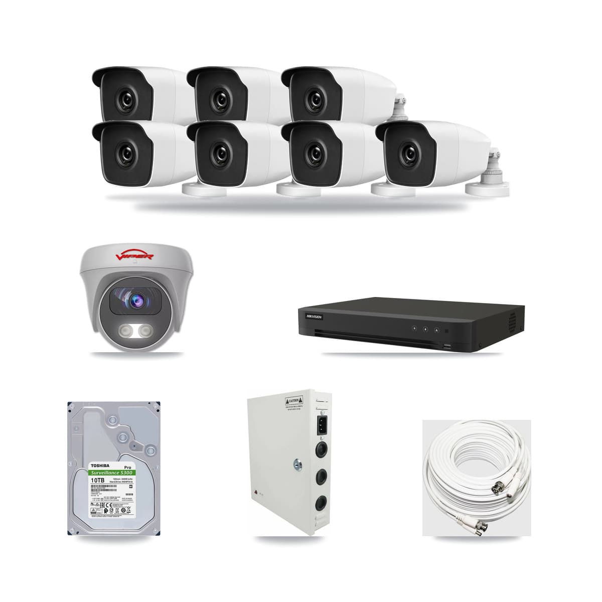 8-Channel 3MP – 5MP CCTV Kit — 7 3MP Bullet + 1 5MP Cameras + 10TB Recording - Image 1