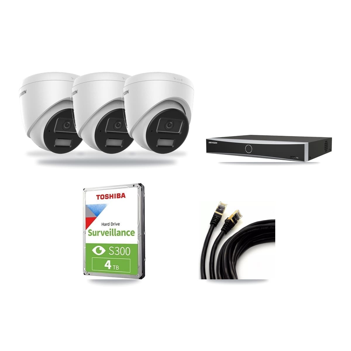Hikvision 4-Channel 4MP CCTV Kit — 3 DS-2CD1343G2 Turret Cameras + 4TB Recording - Image 1