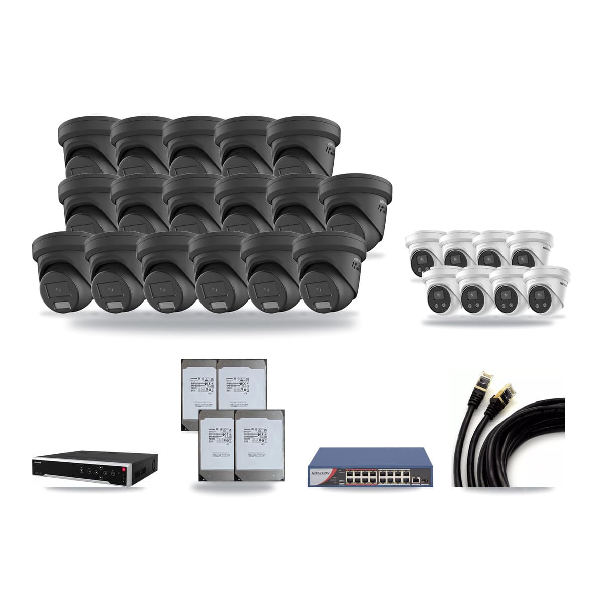Hikvision 32-Channel 4MP – 5MP CCTV Kit — 17 4MP + 8 5MP Turret Cameras + 4× 14TB Recording - Image 1